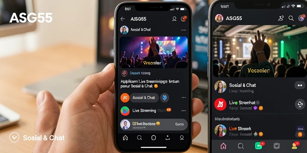 Tampilan antarmuka utama ASG55 dengan fitur Live Streaming yang menarik.
