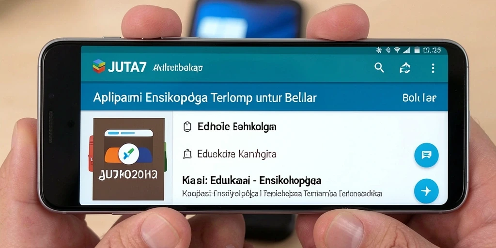 Tampilan antarmuka aplikasi Ensiklopedia JUTA7 yang menarik dan user-friendly.